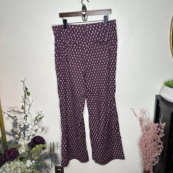 ANTHROPOLOGIE x MAEVE Naomi Linen Wide Leg Flare Pants Purple Tulip Sz 16 {3Z27} - Picture 3 of 5